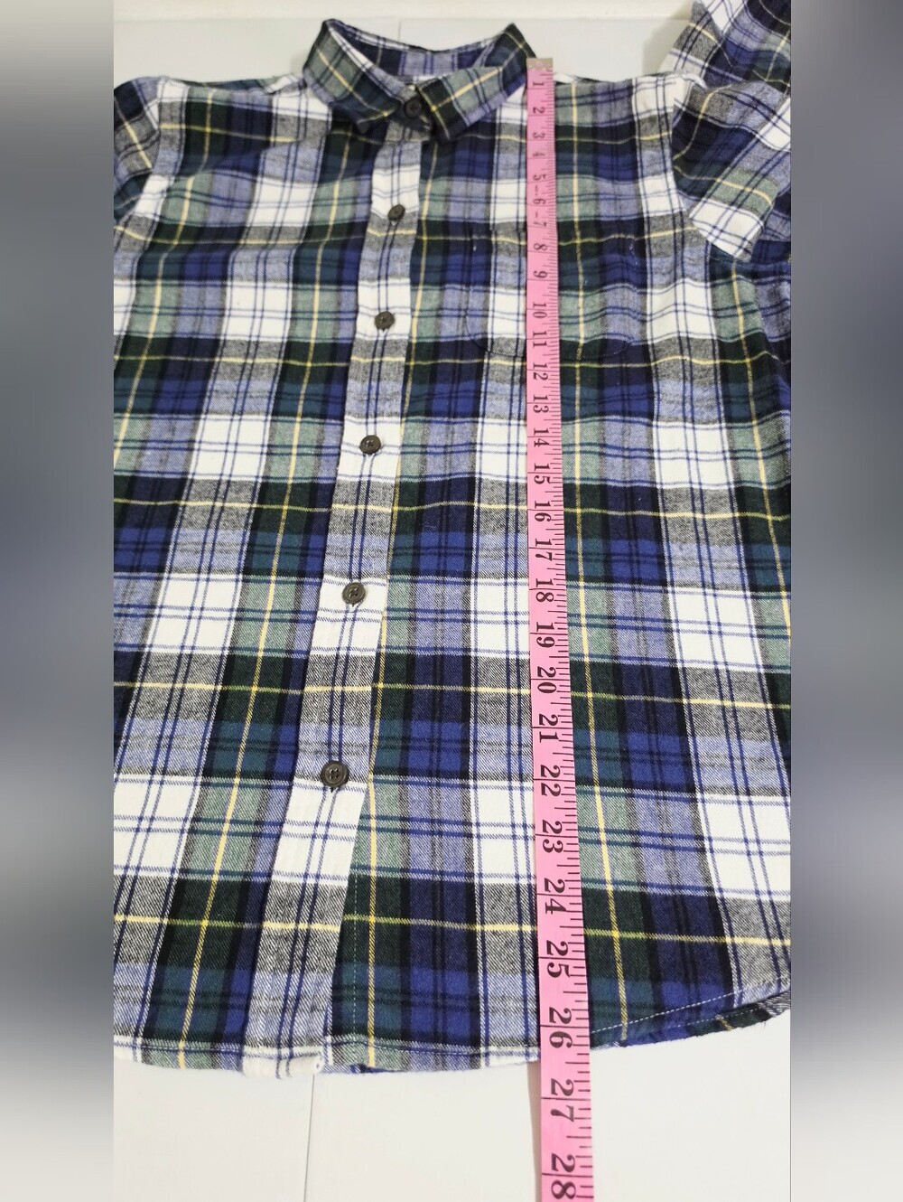 L.L.Bean Women M Tartan Plaid Flannel Shirt Relaxed Fit 100% Cotton Blue Green - Picture 8 of 13